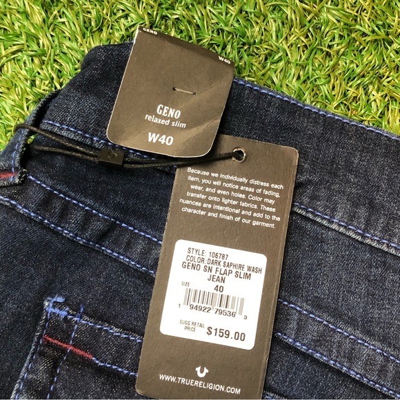 True Religion Geno Relaxed Slim Fit Flap Jeans ~DK Saphire ~ Size 40 - Picture 5 of 11